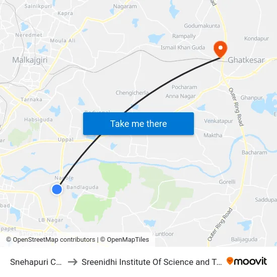 Snehapuri Colony to Sreenidhi Institute Of Science and Technology map