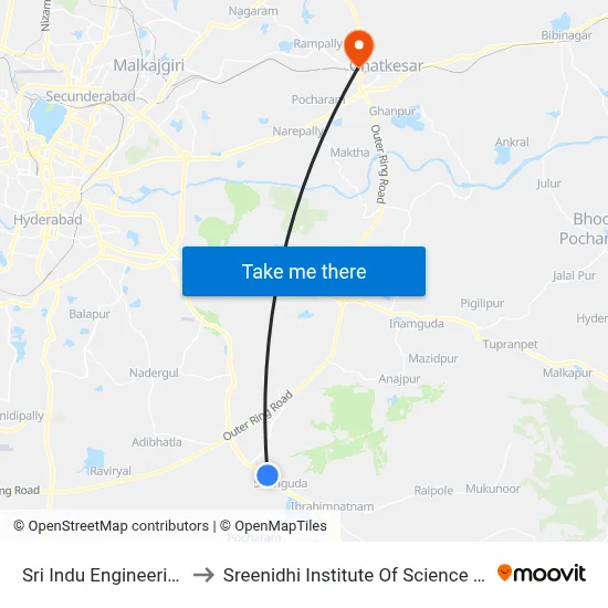 Sri Indu Engineering College to Sreenidhi Institute Of Science and Technology map
