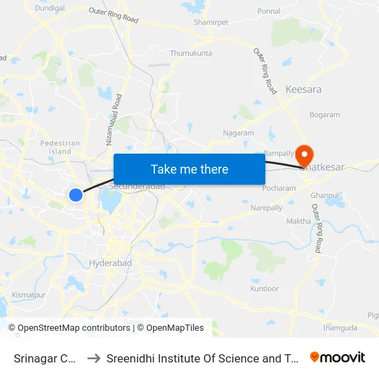 Srinagar Colony to Sreenidhi Institute Of Science and Technology map