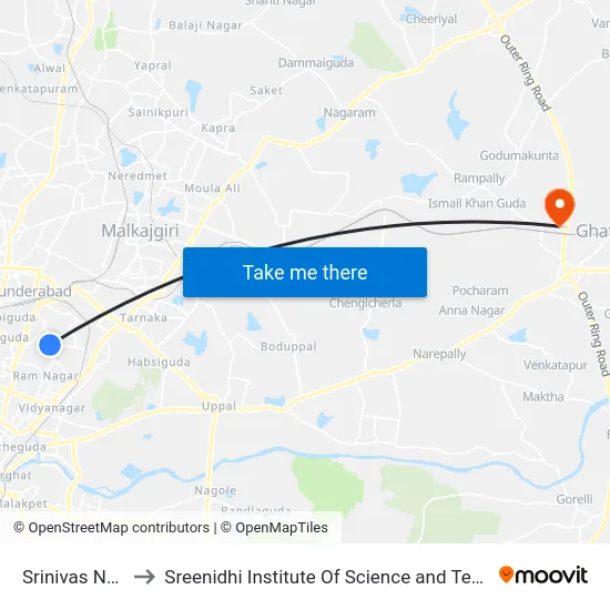 Srinivas Nagar to Sreenidhi Institute Of Science and Technology map