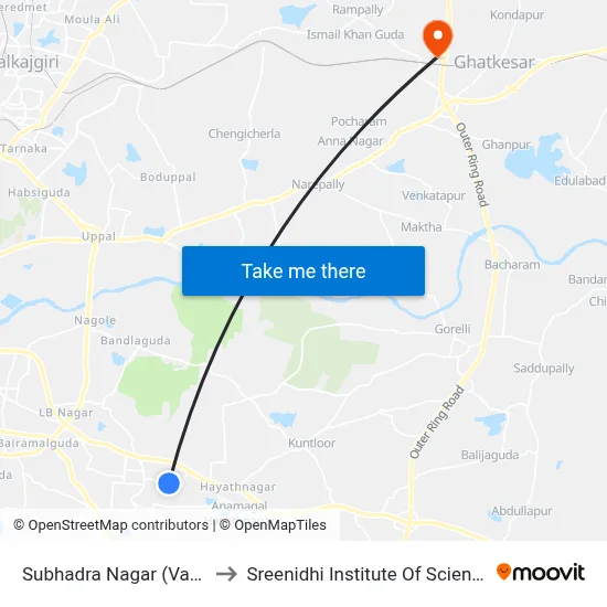 Subhadra Nagar (Vanasthalipuram) to Sreenidhi Institute Of Science and Technology map