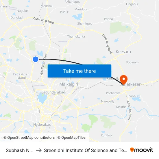 Subhash Nagar to Sreenidhi Institute Of Science and Technology map