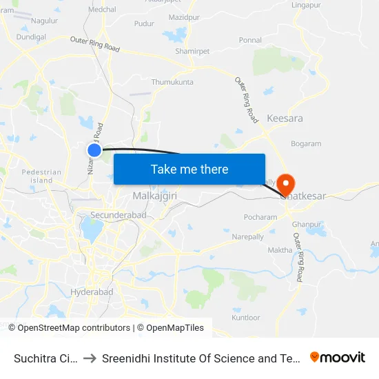 Suchitra Circle to Sreenidhi Institute Of Science and Technology map