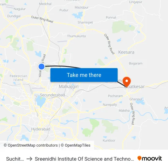Suchitra to Sreenidhi Institute Of Science and Technology map
