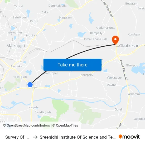 Survey Of India to Sreenidhi Institute Of Science and Technology map