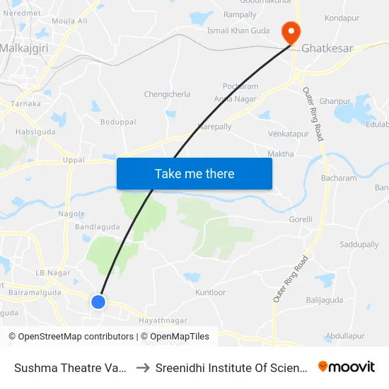 Sushma Theatre Vanasthalipuram to Sreenidhi Institute Of Science and Technology map