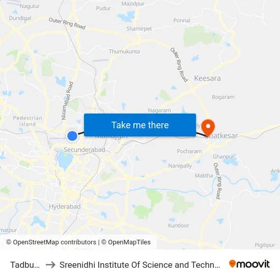 Tadbund to Sreenidhi Institute Of Science and Technology map