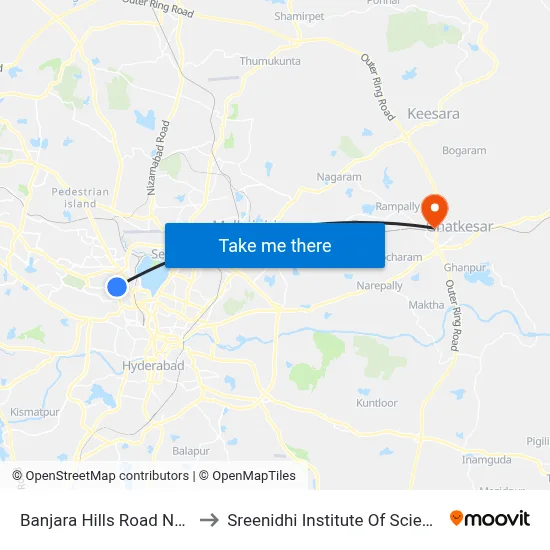 Banjara Hills Road No 7 / Taj Krishna to Sreenidhi Institute Of Science and Technology map