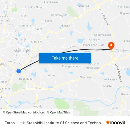 Tarnaka to Sreenidhi Institute Of Science and Technology map