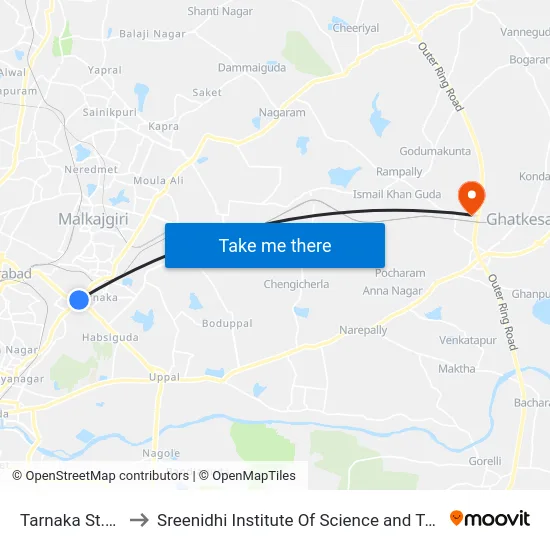 Tarnaka St.Anns to Sreenidhi Institute Of Science and Technology map
