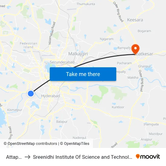 Attapur to Sreenidhi Institute Of Science and Technology map