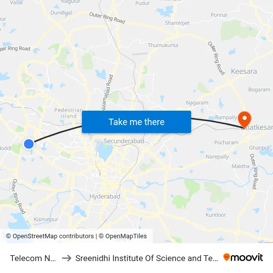 Telecom Nagar to Sreenidhi Institute Of Science and Technology map