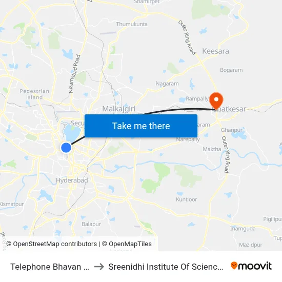 Telephone Bhavan Khairatabad to Sreenidhi Institute Of Science and Technology map