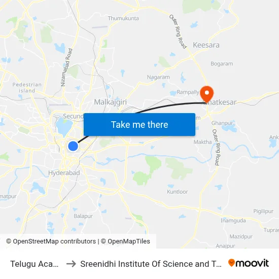 Telugu Academy to Sreenidhi Institute Of Science and Technology map