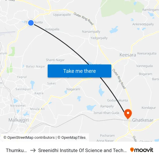 Thumkunta to Sreenidhi Institute Of Science and Technology map