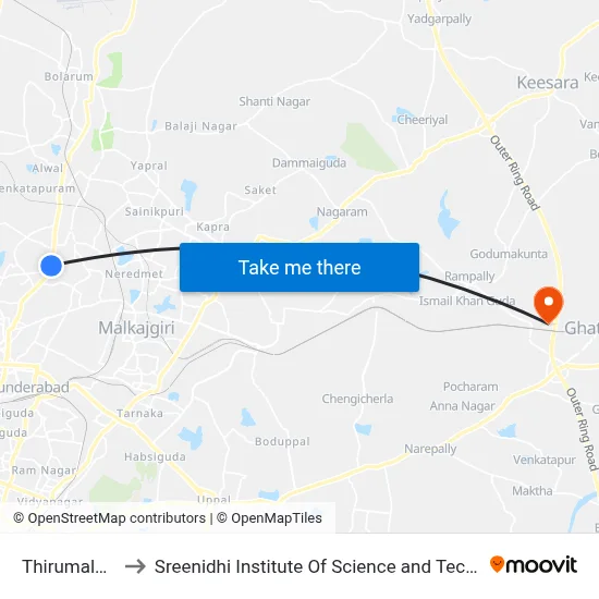 Thirumalagiri to Sreenidhi Institute Of Science and Technology map