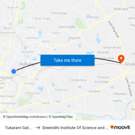 Tukaram Gate Road to Sreenidhi Institute Of Science and Technology map