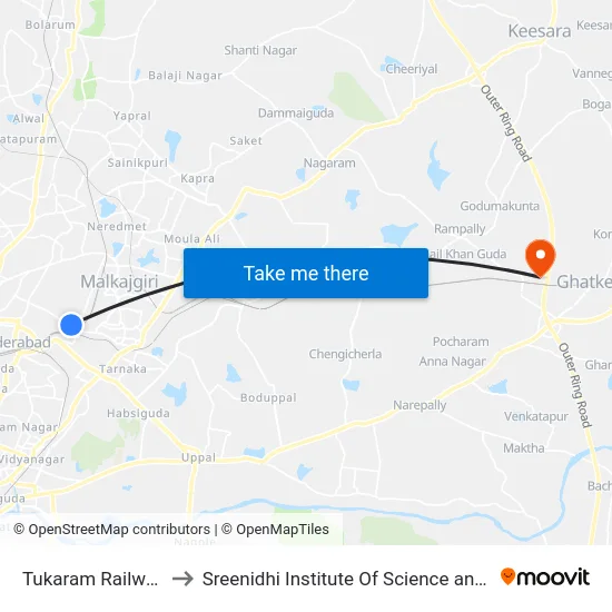 Tukaram Railway Gate to Sreenidhi Institute Of Science and Technology map