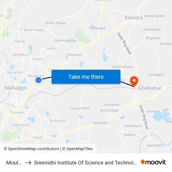 Moulali to Sreenidhi Institute Of Science and Technology map