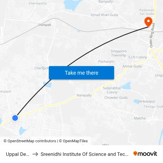 Uppal Depot to Sreenidhi Institute Of Science and Technology map