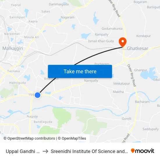 Uppal Gandhi Statue to Sreenidhi Institute Of Science and Technology map