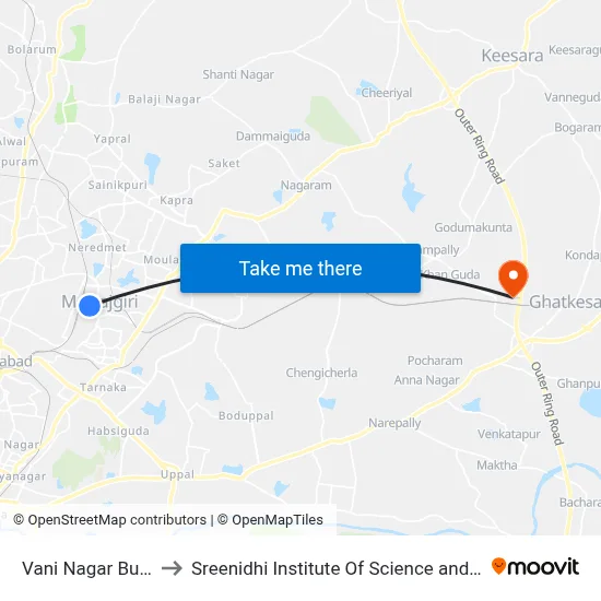 Vani Nagar Bus Stop to Sreenidhi Institute Of Science and Technology map