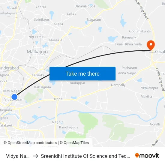 Vidya Nagar to Sreenidhi Institute Of Science and Technology map