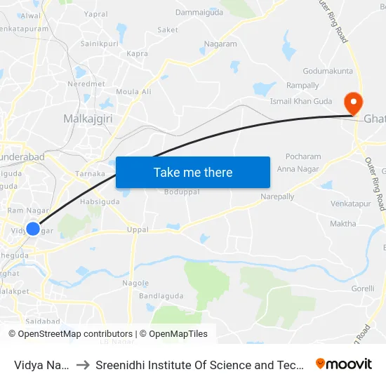 Vidya Nagar to Sreenidhi Institute Of Science and Technology map