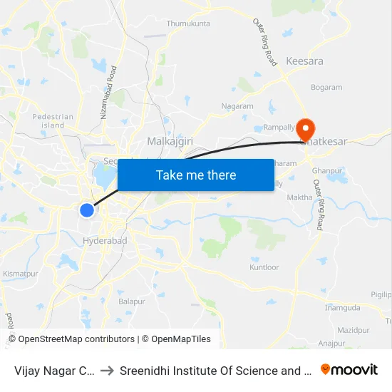Vijay Nagar Colony to Sreenidhi Institute Of Science and Technology map