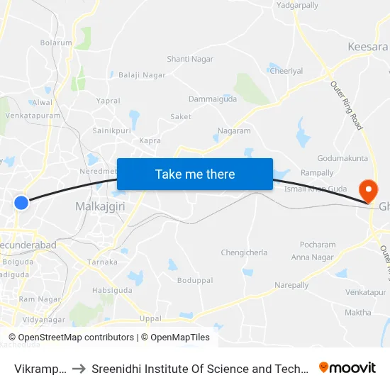 Vikrampuri to Sreenidhi Institute Of Science and Technology map