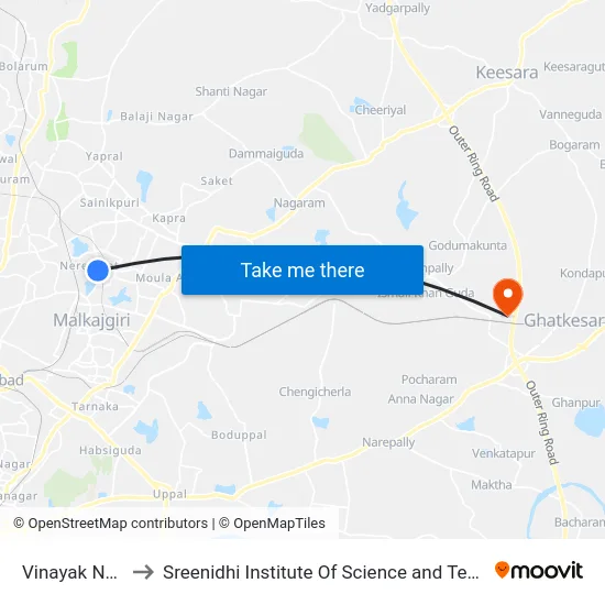 Vinayak Nagar to Sreenidhi Institute Of Science and Technology map