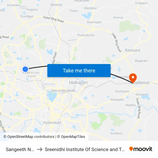 Sangeeth Nagar to Sreenidhi Institute Of Science and Technology map