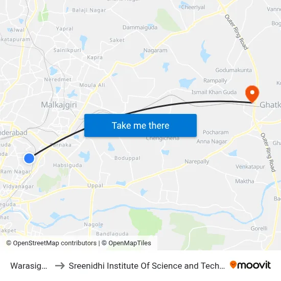Warasiguda to Sreenidhi Institute Of Science and Technology map
