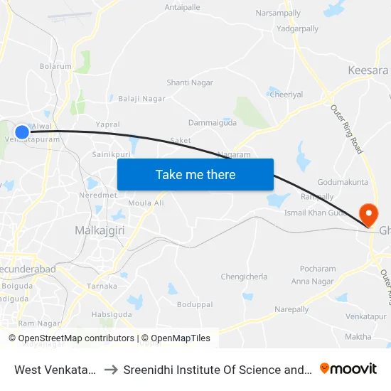 West Venkatapuram to Sreenidhi Institute Of Science and Technology map