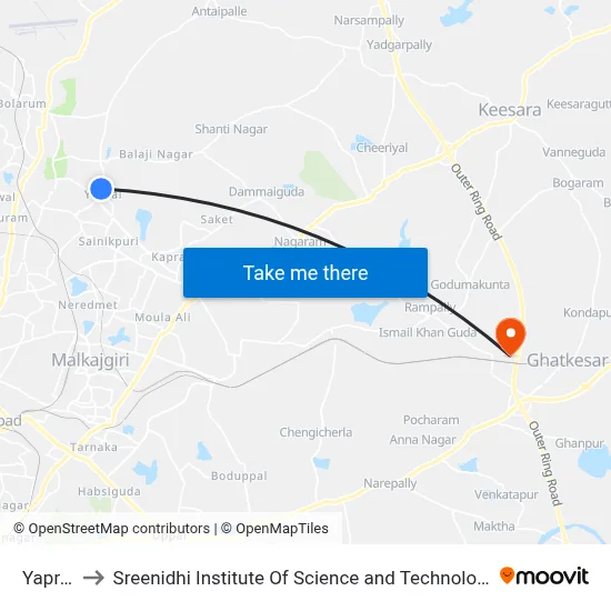 Yapral to Sreenidhi Institute Of Science and Technology map