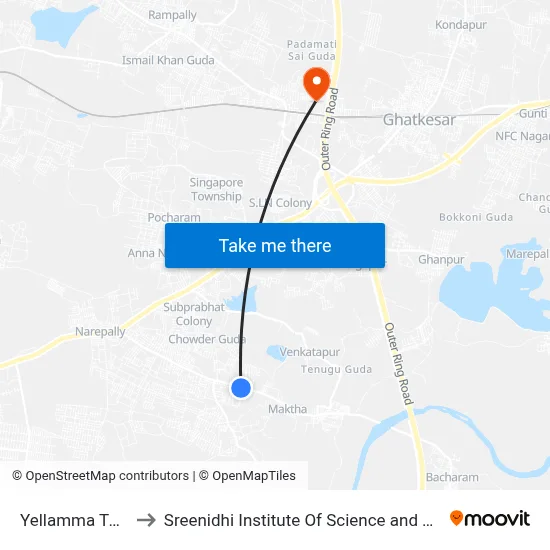 Yellamma Temple to Sreenidhi Institute Of Science and Technology map
