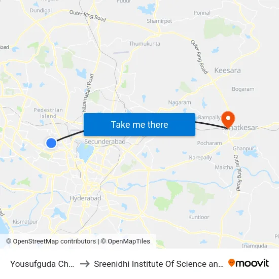 Yousufguda Checkpost to Sreenidhi Institute Of Science and Technology map
