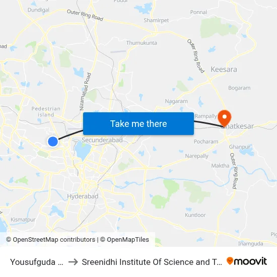 Yousufguda Basti to Sreenidhi Institute Of Science and Technology map