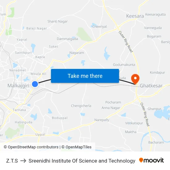 Z.T.S to Sreenidhi Institute Of Science and Technology map