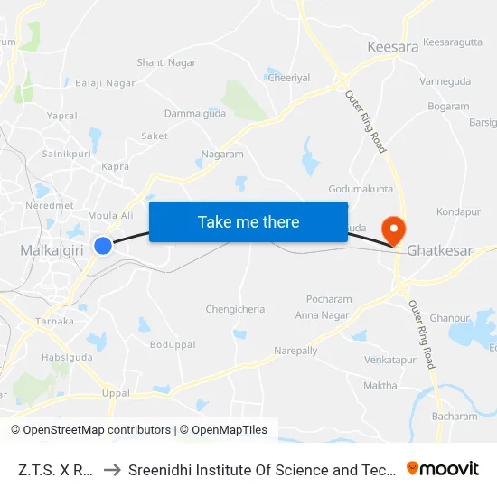 Z.T.S. X Road to Sreenidhi Institute Of Science and Technology map