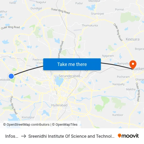 Infosys to Sreenidhi Institute Of Science and Technology map