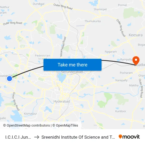 I.C.I.C.I Junction to Sreenidhi Institute Of Science and Technology map
