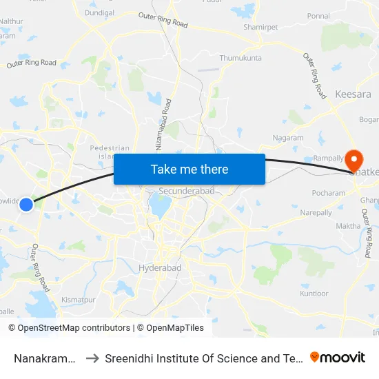 Nanakramguda to Sreenidhi Institute Of Science and Technology map