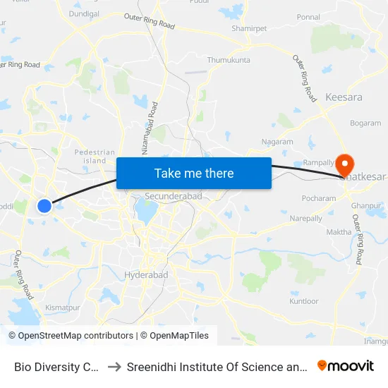 Bio Diversity Complex to Sreenidhi Institute Of Science and Technology map