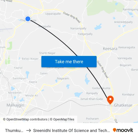 Thumkunta to Sreenidhi Institute Of Science and Technology map