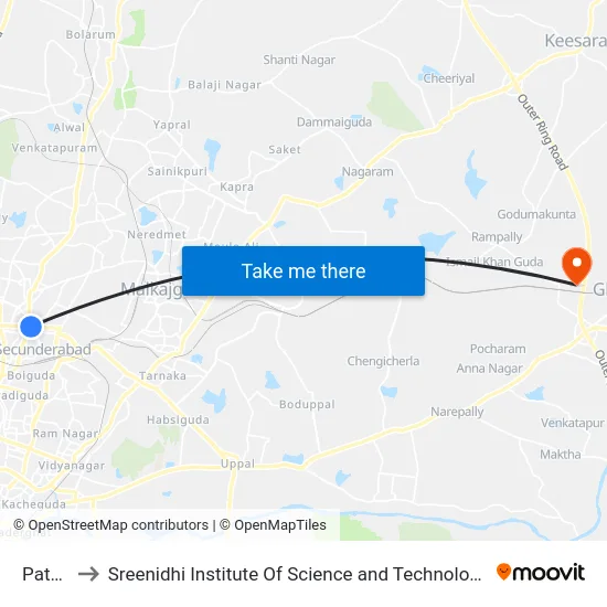 Patny to Sreenidhi Institute Of Science and Technology map