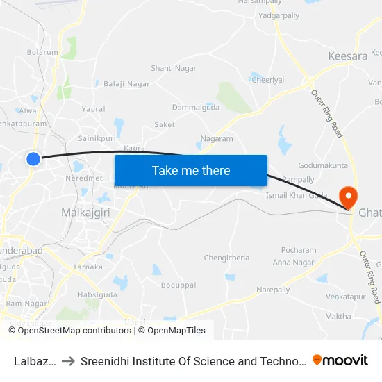 Lalbazar to Sreenidhi Institute Of Science and Technology map
