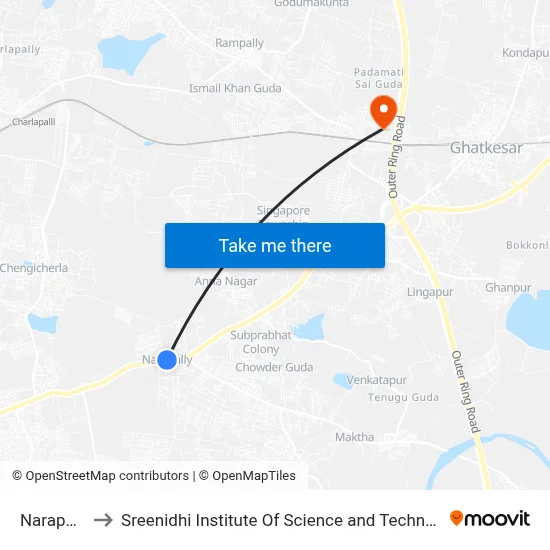 Narapally to Sreenidhi Institute Of Science and Technology map