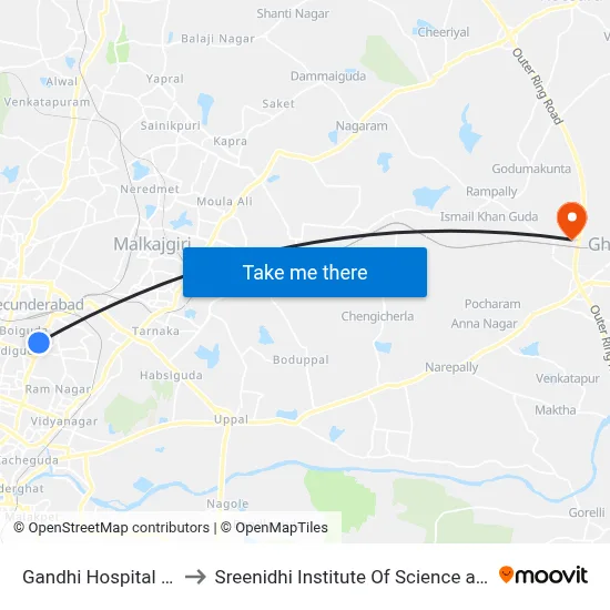 Gandhi Hospital Bus Stop to Sreenidhi Institute Of Science and Technology map