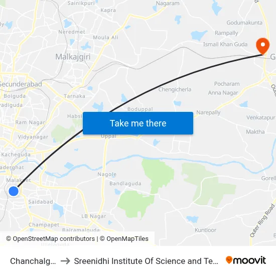 Chanchalguda to Sreenidhi Institute Of Science and Technology map